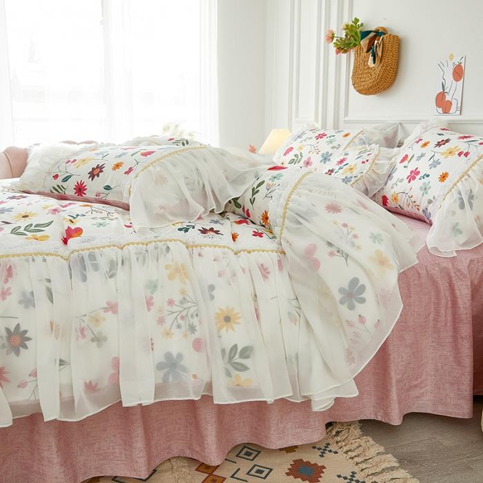 91家纺网 家纺一手货源 找家纺 （总）亲亲公主新款全棉韩版印花仙女款公主风床裙四件套花舞风情