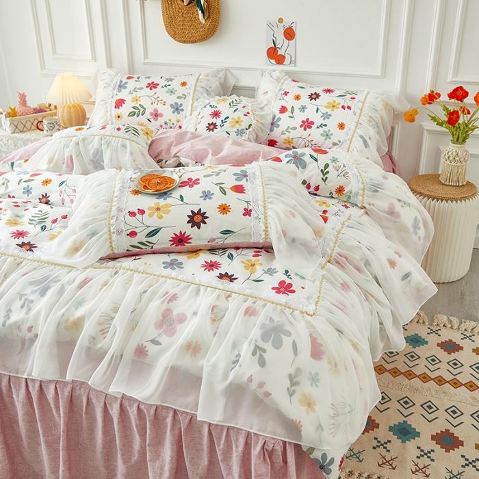 91家纺网 家纺一手货源 找家纺 （总）亲亲公主新款全棉韩版印花仙女款公主风床裙四件套花舞风情