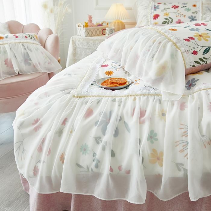 91家纺网 家纺一手货源 找家纺 （总）亲亲公主新款全棉韩版印花仙女款公主风床裙四件套花舞风情