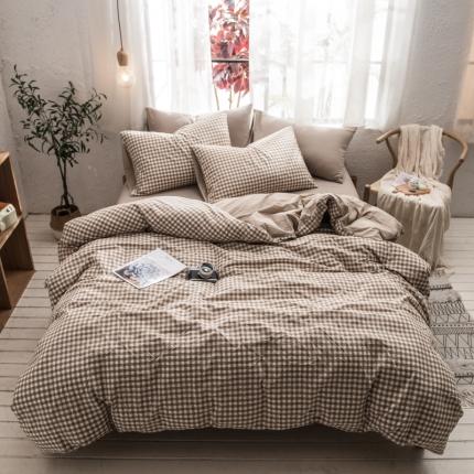91家纺网 家纺一手货源 找家纺 佳梦达 2020新款色织全棉水洗双拼四件套 米小格