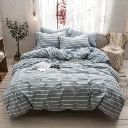 91家纺网 家纺一手货源 找家纺 佳梦达 2020新款色织全棉水洗双拼四件套 浅蓝白条