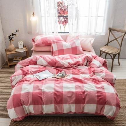 91家纺网 家纺一手货源 找家纺 佳梦达 2020新款全色织全棉水洗双拼四件套 红白大格