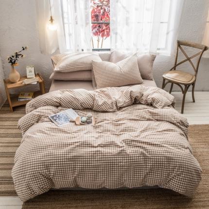 91家纺网 家纺一手货源 找家纺 佳梦达 2020新款全色织全棉水洗双拼四件套 米小格