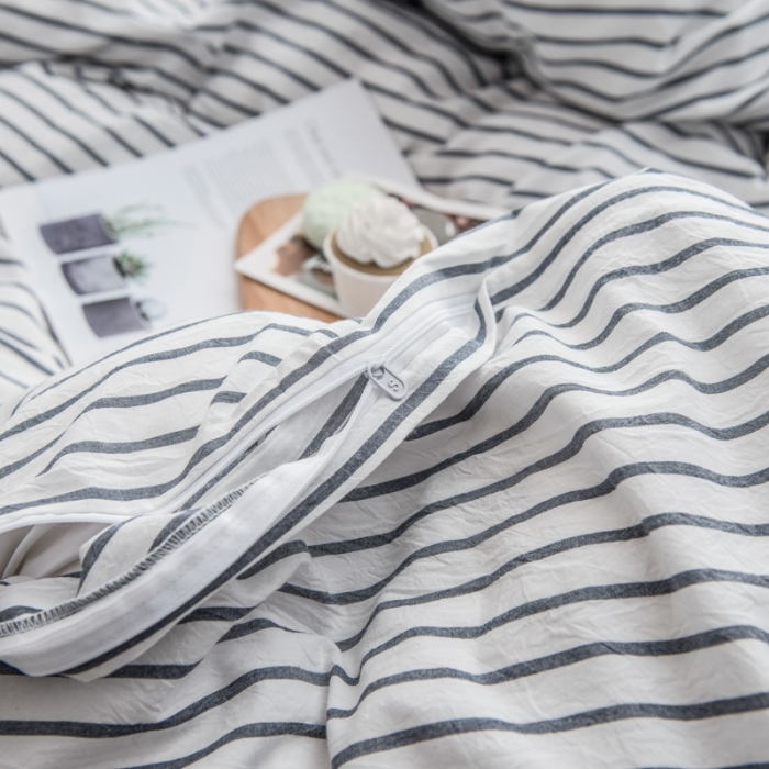 91家纺网 家纺一手货源 找家纺 佳梦达 2020新款全色织全棉水洗双拼四件套 白灰条