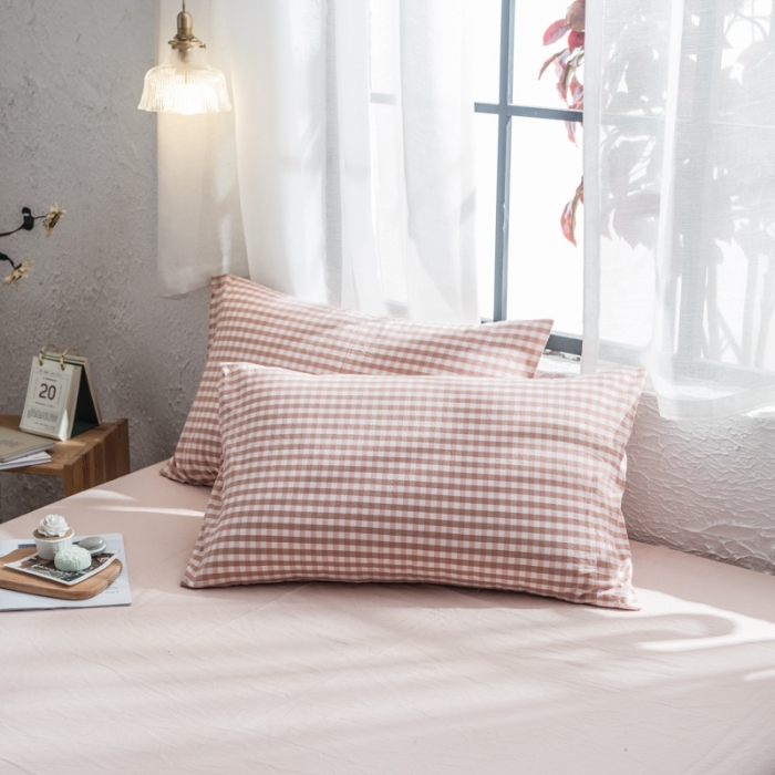 91家纺网 家纺一手货源 找家纺 佳梦达 2020新款全色织全棉水洗双拼四件套 蜜粉小格