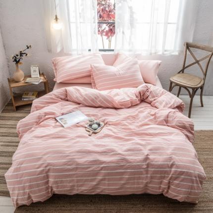 佳梦达 2020新款全色织全棉水洗双拼四件套 浅粉白条