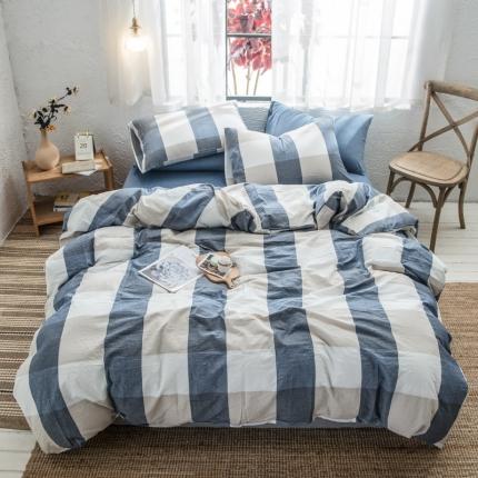 佳梦达 2020新款全色织全棉水洗双拼四件套 蓝白大格