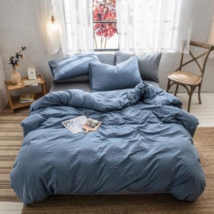 佳梦达 2020新款全色织全棉水洗双拼四件套 深蓝灰