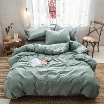 佳梦达 2020新款全色织全棉水洗双拼四件套 绿浅灰