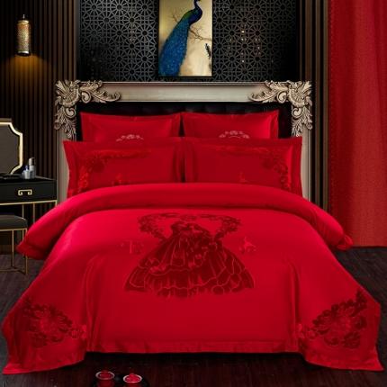 91家纺网 家纺一手货源 找家纺 （总）皇潮婚庆馆 2021新款全棉贴绒绣婚庆四件套多件套