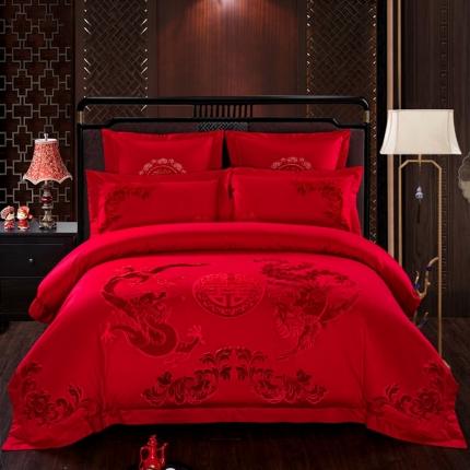 91家纺网 家纺一手货源 找家纺 皇潮婚庆馆2021新款全棉贴绒绣婚庆四件套多件套龙凤婵娟