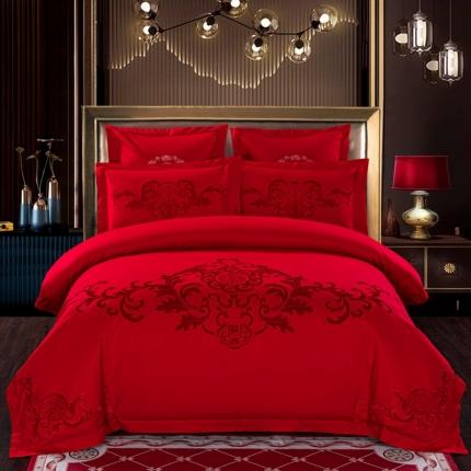 91家纺网 家纺一手货源 找家纺 皇潮婚庆馆2021新款全棉贴绒绣婚庆四件套多件套喜事临门