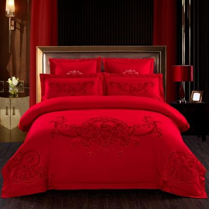 91家纺网 家纺一手货源 找家纺 皇潮婚庆馆2021新款全棉贴绒绣婚庆四件套多件套相亲相爱