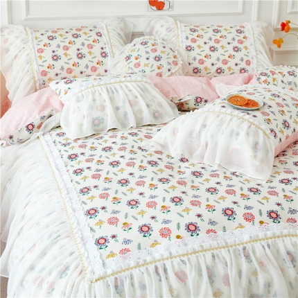 91家纺网 家纺一手货源 找家纺 （总）亲亲公主新款全棉韩版印花仙女款公主风床裙四件套花舞风情