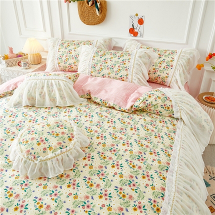 91家纺网 家纺一手货源 找家纺 （总）亲亲公主新款全棉韩版印花仙女款公主风床裙四件套花舞风情