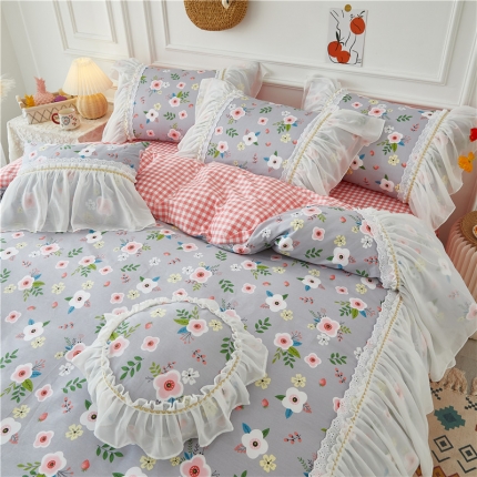 91家纺网 家纺一手货源 找家纺 （总）亲亲公主新款全棉韩版印花仙女款公主风床裙四件套花舞风情