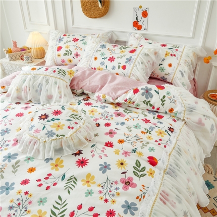 91家纺网 家纺一手货源 找家纺 （总）亲亲公主新款全棉韩版印花仙女款公主风床裙四件套花舞风情