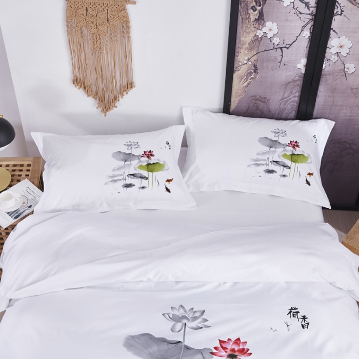 91家纺网 家纺一手货源 找家纺 （总全棉60s贡缎喷气印花酒店四件套 宾馆四件套 民宿四件套