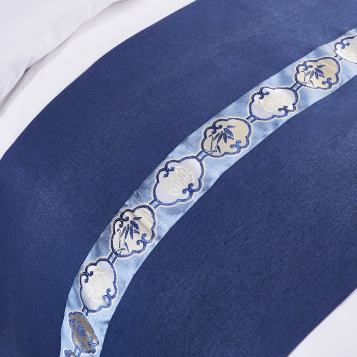 91家纺网 家纺一手货源 找家纺 罗菲尼宾馆酒店用品 2025新款酒店床旗 深蓝