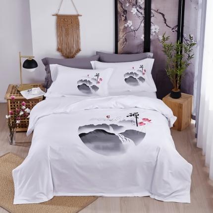 91家纺网 家纺一手货源 找家纺 民宿宾馆酒店四件套 套件全棉60s贡缎喷气印花款 心静