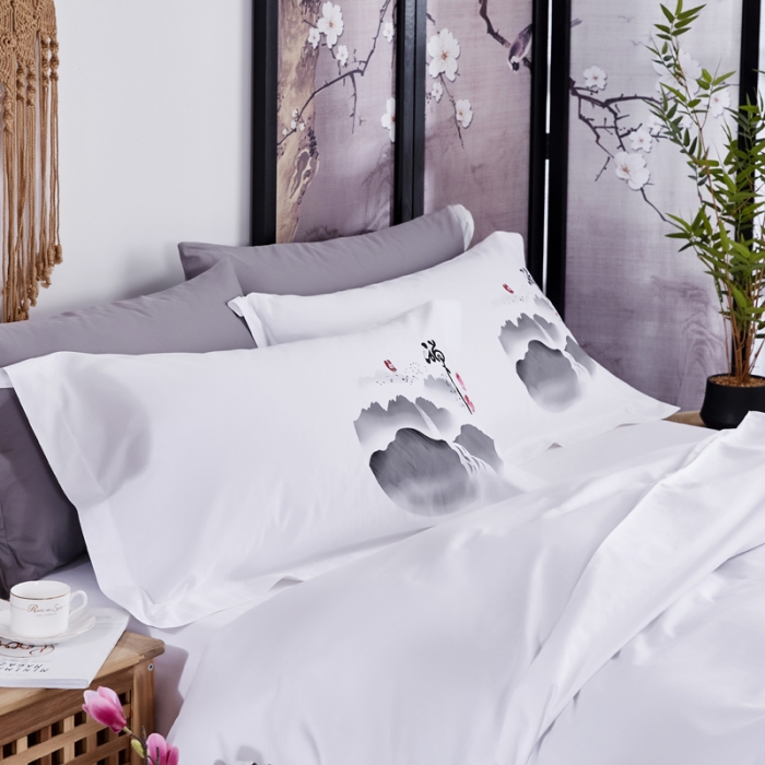 91家纺网 家纺一手货源 找家纺 民宿宾馆酒店四件套 套件全棉60s贡缎喷气印花款 心静