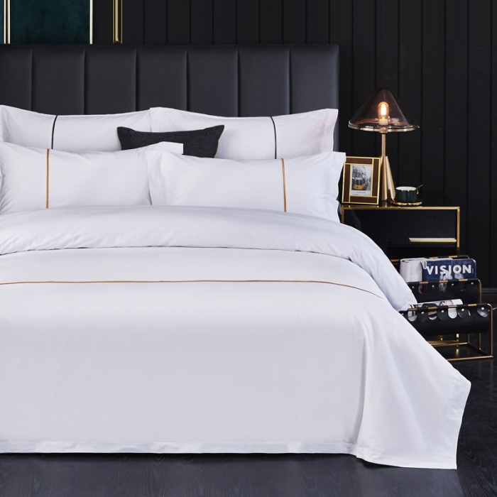 91家纺网 家纺一手货源 找家纺 罗菲尼酒店用品2025新款60s贡缎喷气镶线系列金之恋