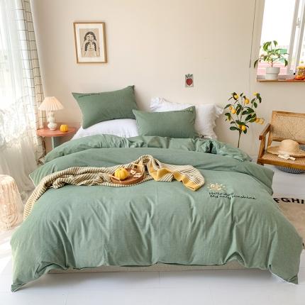 91家纺网 家纺一手货源 找家纺 （总）玛奇朵 2021新品刺绣款纯棉色织水洗棉四件套