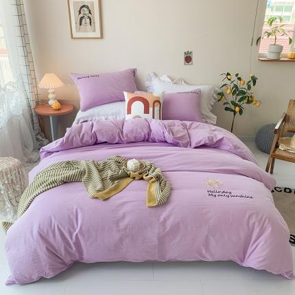 91家纺网 家纺一手货源 找家纺 （总）玛奇朵 2021新品刺绣款纯棉色织水洗棉四件套