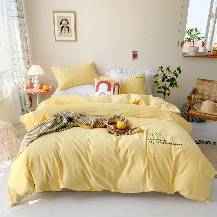 91家纺网 家纺一手货源 找家纺 （总）玛奇朵 2021新品刺绣款纯棉色织水洗棉四件套