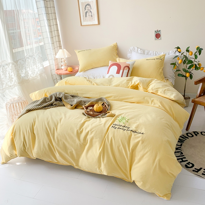 91家纺网 家纺一手货源 找家纺 （总）玛奇朵 2021新品刺绣款纯棉色织水洗棉四件套