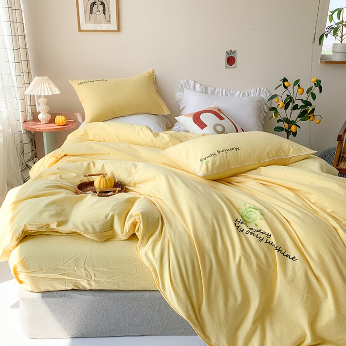 91家纺网 家纺一手货源 找家纺 （总）玛奇朵 2021新品刺绣款纯棉色织水洗棉四件套