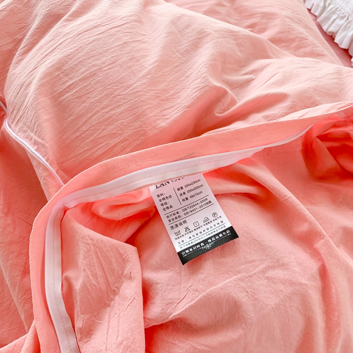 91家纺网 家纺一手货源 找家纺 玛奇朵 2021新品刺绣款纯棉色织水洗棉四件套 粉色