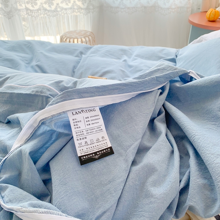 91家纺网 家纺一手货源 找家纺 玛奇朵 2021新品刺绣款纯棉色织水洗棉四件套 蓝色