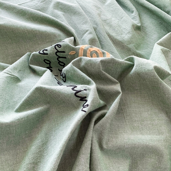 91家纺网 家纺一手货源 找家纺 玛奇朵 2021新品刺绣款纯棉色织水洗棉四件套 松绿