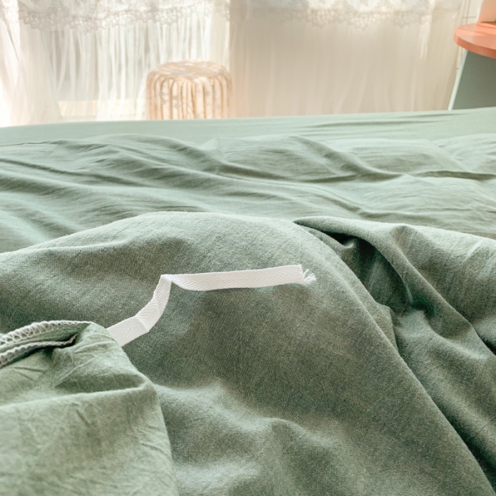 91家纺网 家纺一手货源 找家纺 玛奇朵 2021新品刺绣款纯棉色织水洗棉四件套 松绿