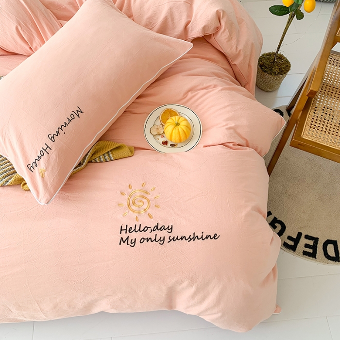 91家纺网 家纺一手货源 找家纺 玛奇朵 2021新品刺绣款纯棉色织水洗棉四件套 玉色