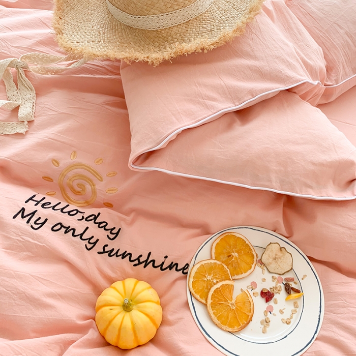 91家纺网 家纺一手货源 找家纺 玛奇朵 2021新品刺绣款纯棉色织水洗棉四件套 玉色