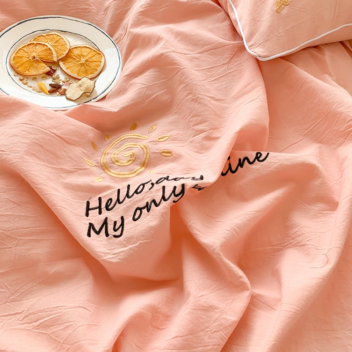 91家纺网 家纺一手货源 找家纺 玛奇朵 2021新品刺绣款纯棉色织水洗棉四件套 玉色