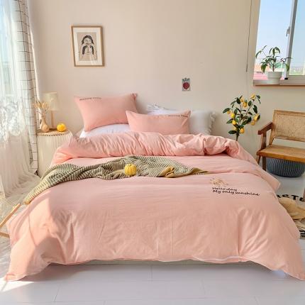 玛奇朵 2021新品刺绣款纯棉色织水洗棉四件套 玉色