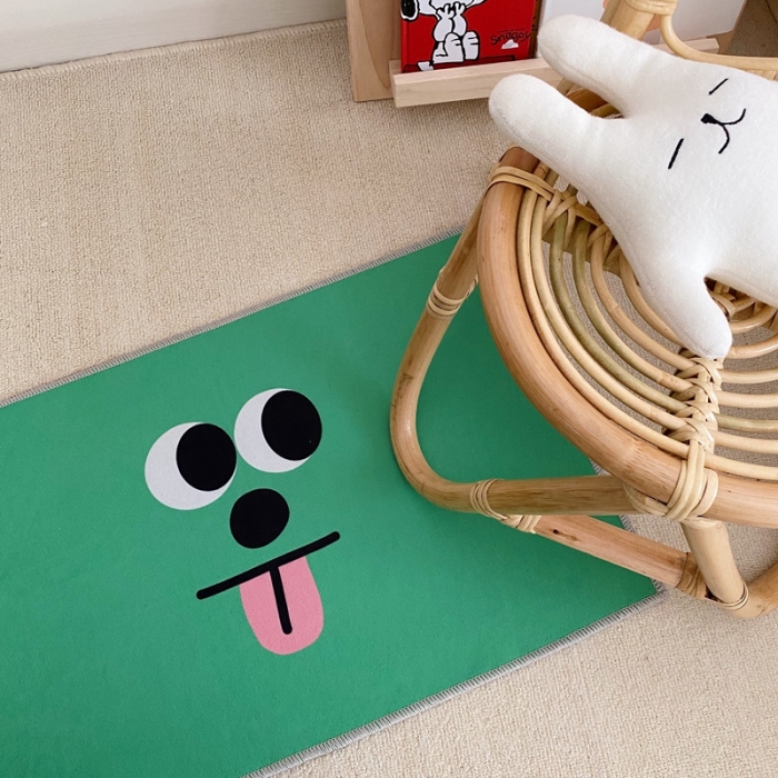 91家纺网 家纺一手货源 找家纺 星期八 2020新款ins卡通地垫 绿色表情