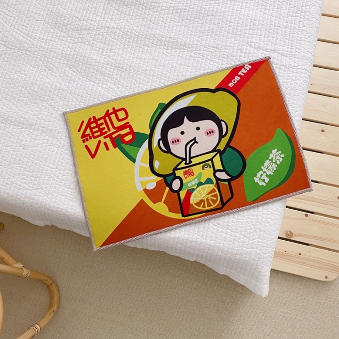 91家纺网 家纺一手货源 找家纺 星期八 2020新款ins卡通地垫 柠檬茶