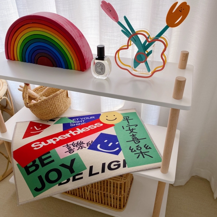 91家纺网 家纺一手货源 找家纺 星期八 2020新款ins卡通地垫 平安喜乐