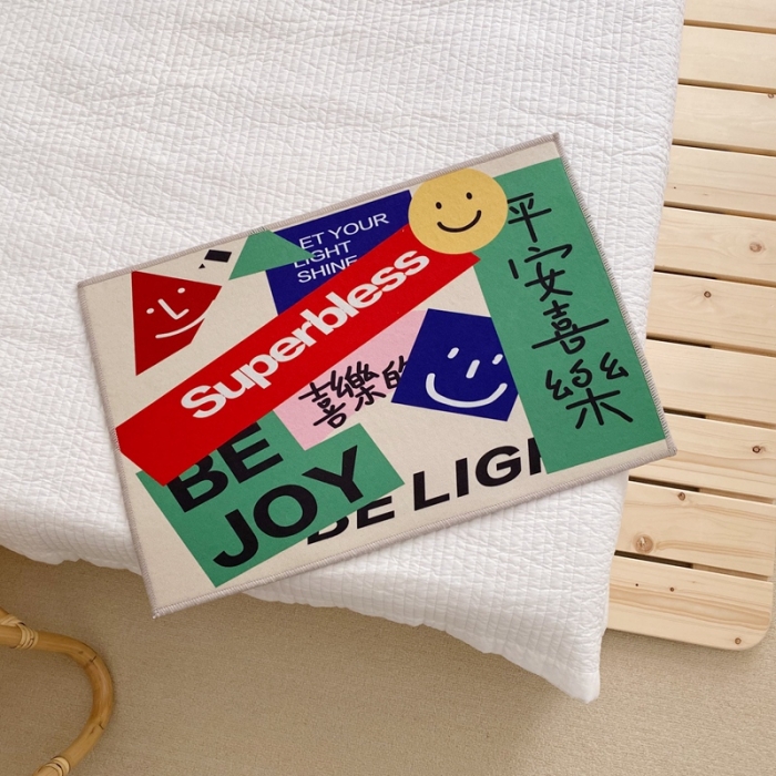 91家纺网 家纺一手货源 找家纺 星期八 2020新款ins卡通地垫 平安喜乐