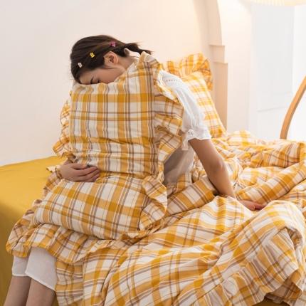 91家纺网 家纺一手货源 找家纺 六巷胡同2021网红少女心全棉水洗棉四件套公主风水果格子 芒果格