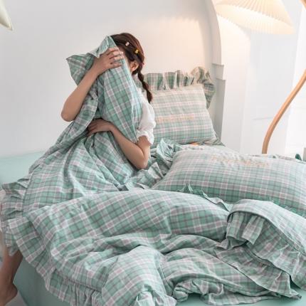 91家纺网 家纺一手货源 找家纺 六巷胡同2021网红少女心全棉水洗棉四件套公主风水果格子 柠檬格