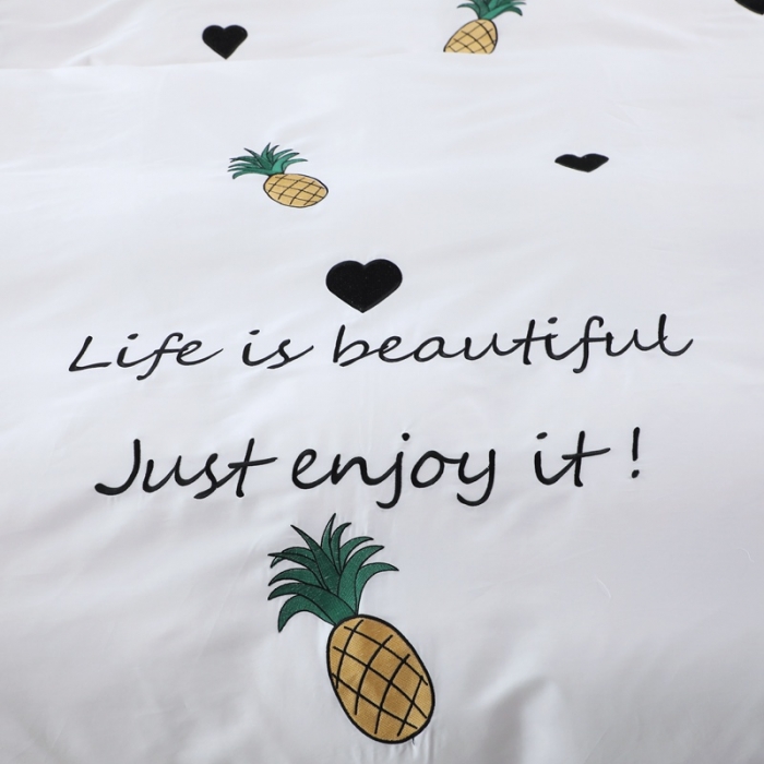 91家纺网 家纺一手货源 找家纺 2020全棉60长绒棉绣花韩版四件套纯棉60S支刺绣 菠萝绿