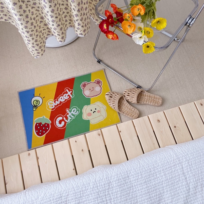 91家纺网 家纺一手货源 找家纺 星期八 2020新款ins卡通地垫 彩虹熊