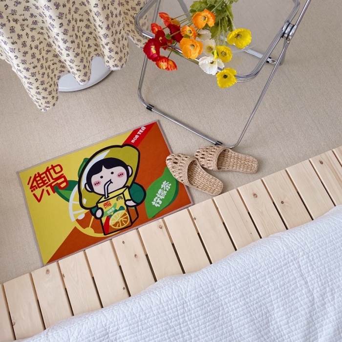 91家纺网 家纺一手货源 找家纺 星期八 2020新款ins卡通地垫 柠檬茶