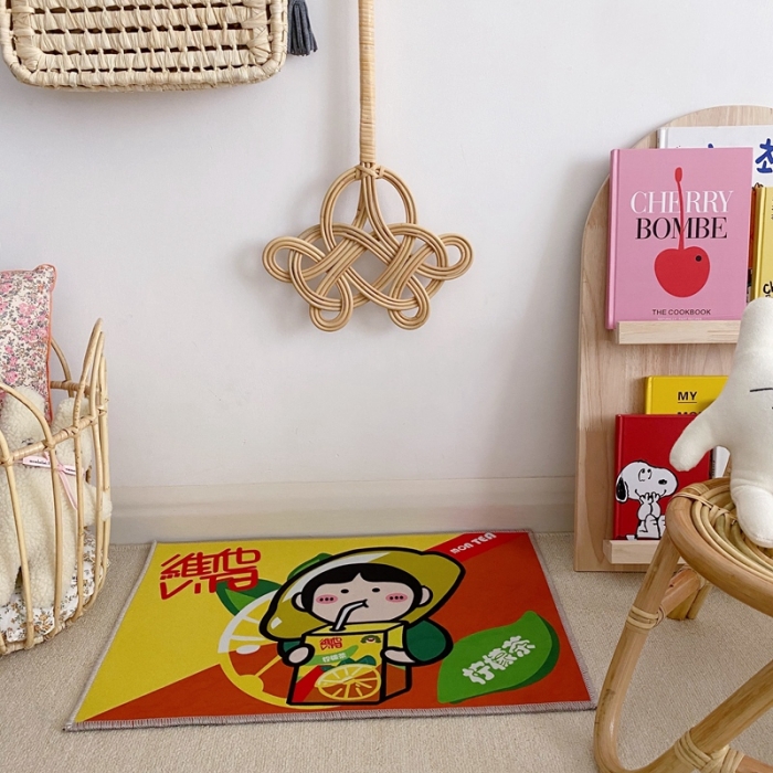 91家纺网 家纺一手货源 找家纺 星期八 2020新款ins卡通地垫 柠檬茶