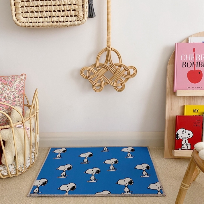 91家纺网 家纺一手货源 找家纺 星期八 2020新款ins卡通地垫 史努比蓝